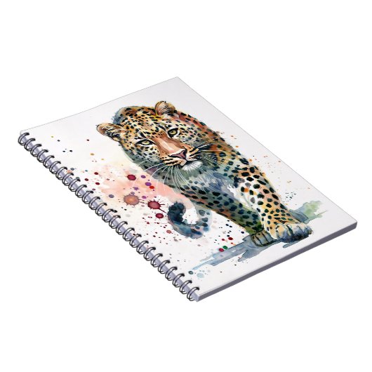 Leopard Walking Paint Splatter Watercolor Notebook Notitieboek (Rechterzijde)