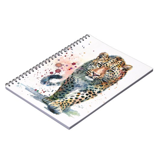 Leopard Walking Paint Splatter Watercolor Notebook Notitieboek (Linkerzijde)