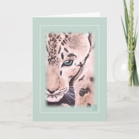 Leopard-Waterverf Vignette op groen blanco Kaart (Voorkant)
