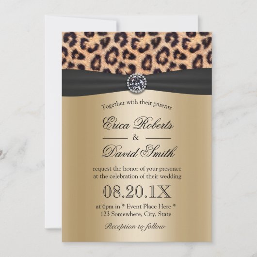 Leopard Wedding Luxury Black & Gold Kaart (Voorkant)