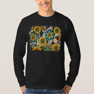 Leopard Western Rodeo Koeienhuid Gemstone Sunflowe T-shirt
