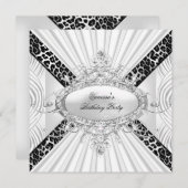 Leopard White Diamond Black Birthday Party Kaart (Voorkant / Achterkant)