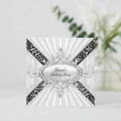 Leopard White Diamond Black Birthday Party Kaart (Staand voorkant)