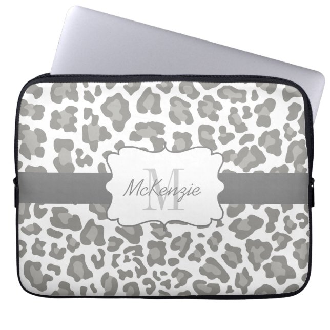 Leopard White en Grey Neopree-laptophoes Laptop Sleeve (Voorkant)