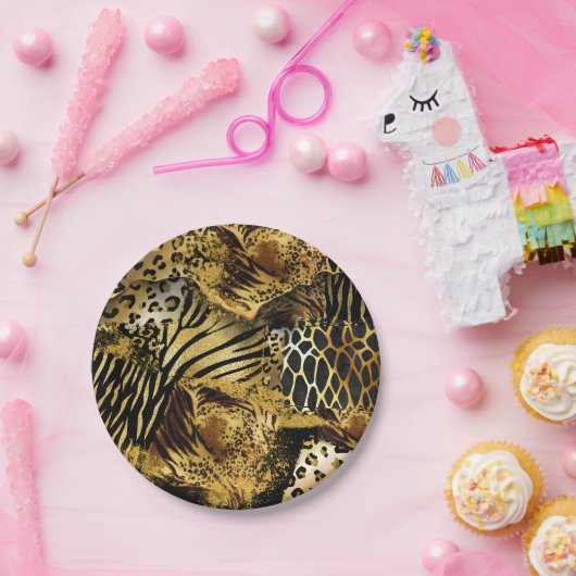 Leopard wild animal safari skin gold black papieren bordje (Feest)