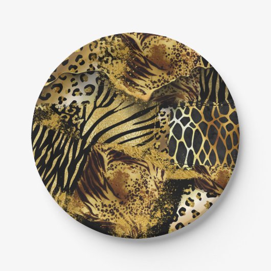 Leopard wild animal safari skin gold black papieren bordje (Voorkant)