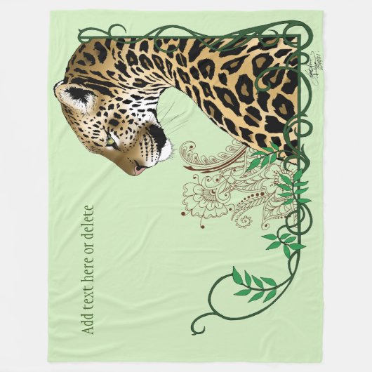 Leopard Wild Cat Groen HENNA Fleece Deken (Voorkant)