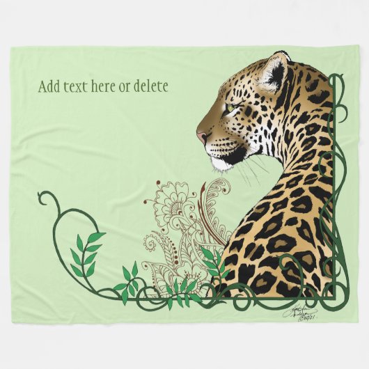 Leopard Wild Cat Groen HENNA Fleece Deken (Voorkant (Horizontaal))