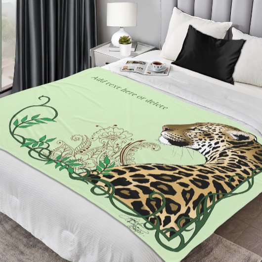 Leopard Wild Cat Groen HENNA Fleece Deken