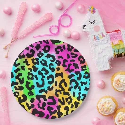 Leopard Wild Cat Rainbow Pattern, Leopard Gift Papieren Bordje (Feest)