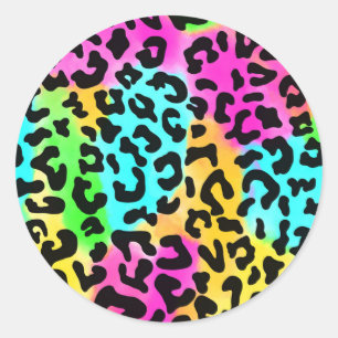 Leopard Wild Cat Rainbow Pattern, Leopard Gift Ronde Sticker