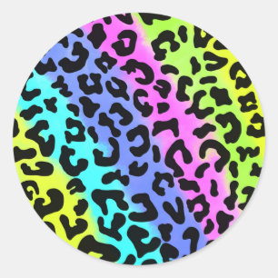Leopard Wild Cat Rainbow Pattern, Leopard Gift Ronde Sticker