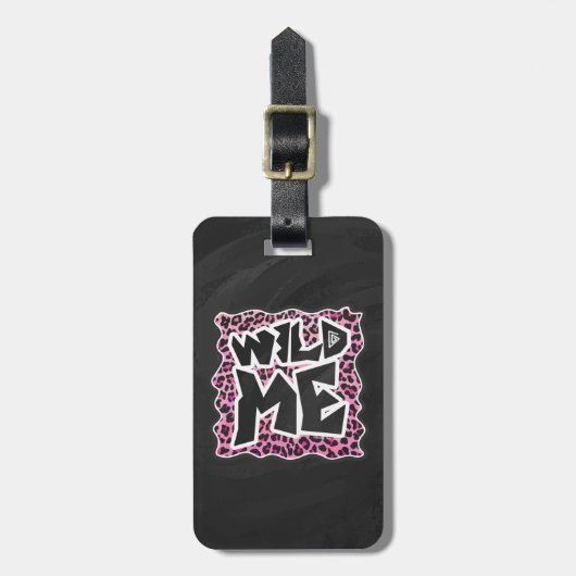Leopard Wild Me Black en Hot Pink Design Bagagelabel (Voorkant verticaal)