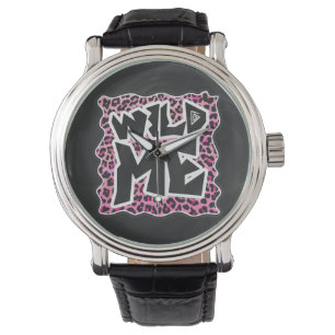 Leopard Wild Me Black en Hot Pink Design Horloge
