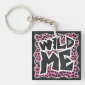 Leopard Wild Me Black en Hot Pink Design Sleutelhanger (voorkant)