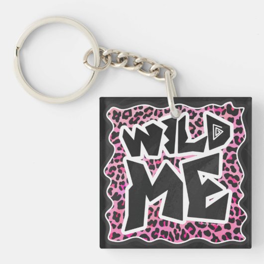Leopard Wild Me Black en Hot Pink Design Sleutelhanger (voorkant)