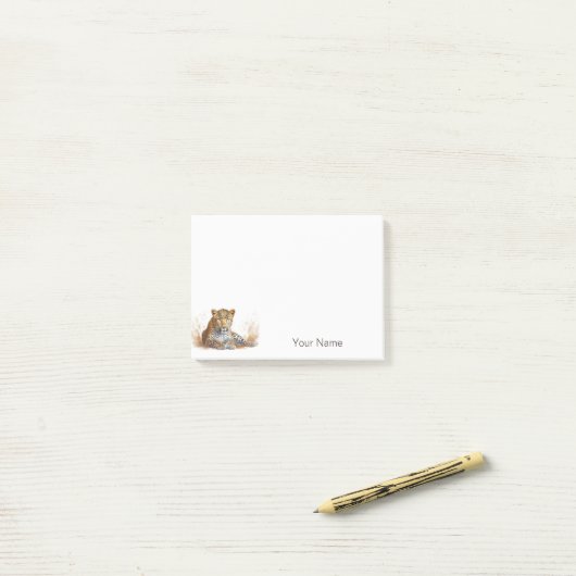 Leopard Wilde Dierenportret Gepersonaliseerde Naam Post-it® Notes (Op bureau)