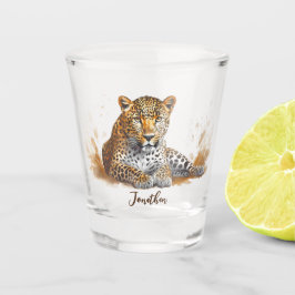 Leopard Wilde Dierenportret Gepersonaliseerde Naam Shot Glas