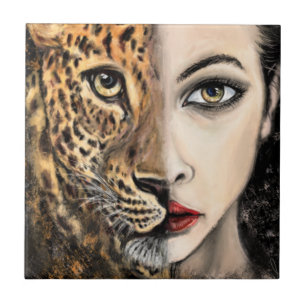 Leopard Woman Keramische Tegel Tegeltje