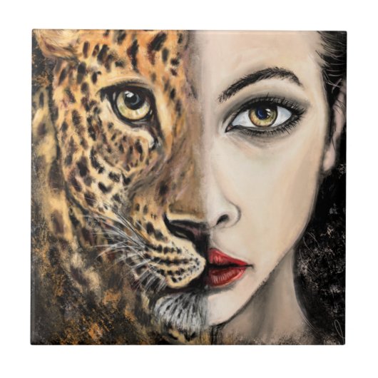Leopard Woman Keramische Tegel Tegeltje (Voorkant)