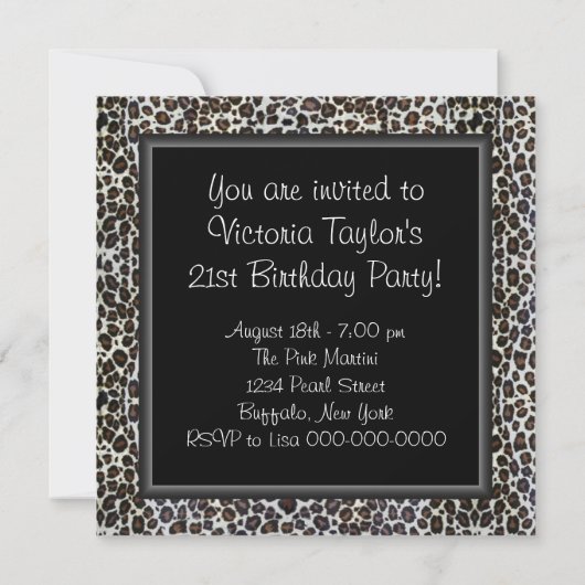 Leopard Womans 21ste Verjaardagsfeest Kaart (Achterkant)