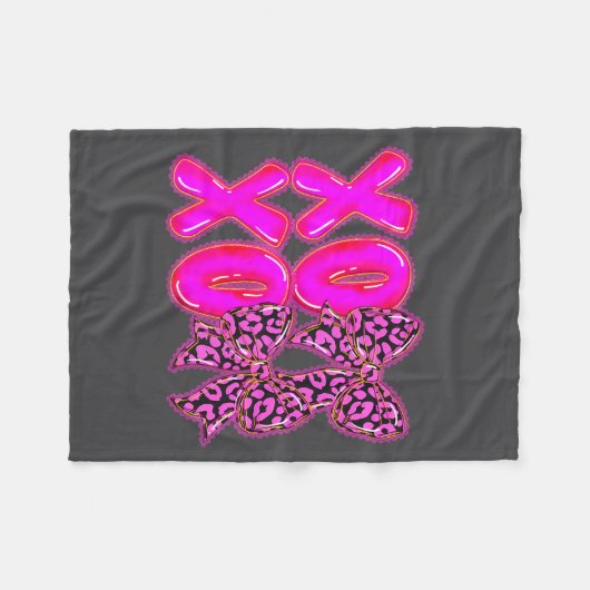 Leopard Xoxo Coquette Bow Hearts Valentine's Day W Fleece Deken (Voorkant (Horizontaal))