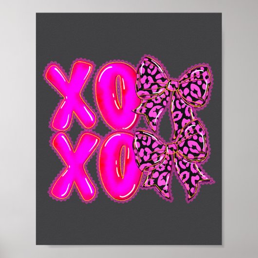 Leopard Xoxo Coquette Bow Hearts Valentine's Day W Poster (Voorkant)