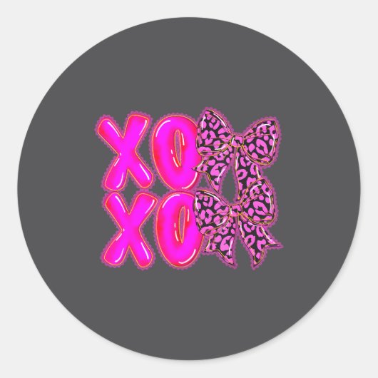 Leopard Xoxo Coquette Bow Hearts Valentine's Day W Ronde Sticker (Voorkant)
