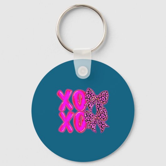 Leopard Xoxo Coquette Bow Hearts Valentine's Day W Sleutelhanger (Voorkant)