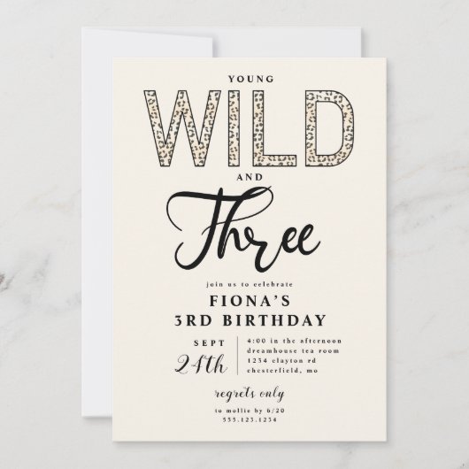 Leopard Young Wild Drie verjaardag Kaart (Voorkant)