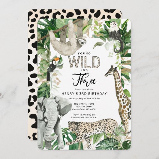 Leopard Young Wild en Three Safari Birthday Kaart (Voorkant / Achterkant)