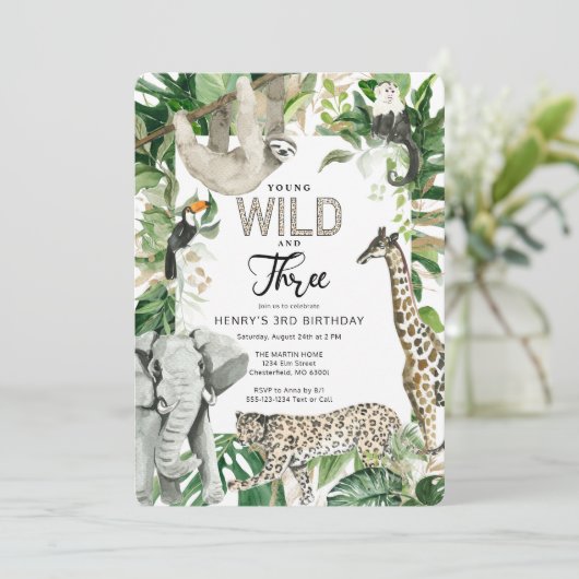 Leopard Young Wild en Three Safari Birthday Kaart (Staand voorkant)