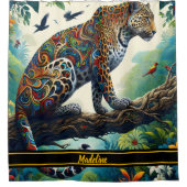 Leopard Zeal: Levendige Oerwouden Douchegordijn (Voorkant)