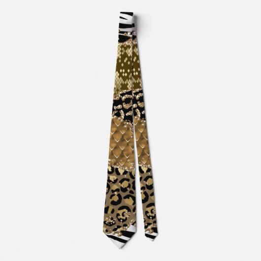 Leopard Zebra Animal Pattern Gold Glitter Stropdas (Voorkant)