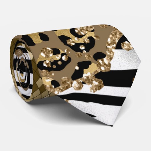 Leopard Zebra Animal Pattern Gold Glitter Stropdas (Opgerold)