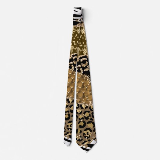 Leopard Zebra Animal Pattern Gold Glitter Stropdas (Achterkant)