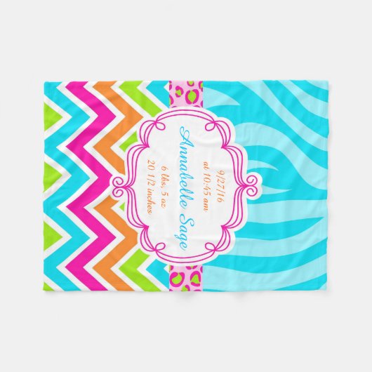Leopard Zebra Chevron Birthday Fleece Deken (Voorkant (Horizontaal))