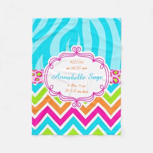 Leopard Zebra Chevron Birthday Fleece Deken (Voorkant)