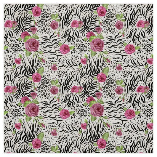 Leopard-Zebra en Rozen Patroon Stof (Swatch)