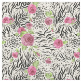 Leopard-Zebra en Rozen Patroon Stof (Close Up)