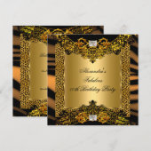 Leopard Zebra Gold Black Lace Diamond Birthday Kaart (Voorkant / Achterkant)