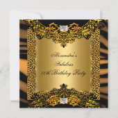 Leopard Zebra Gold Black Lace Diamond Birthday Kaart (Voorkant)