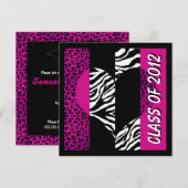 Leopard Zebra Print Hot Pink Graduparty Kaart (Voorkant / Achterkant)