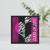 Leopard Zebra Print Hot Pink Graduparty Kaart (Staand voorkant)