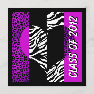 Leopard Zebra Print Paarse Graduparty nodigt uit Kaart