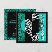 Leopard Zebra Print Turquoise Graduparty Kaart (Voorkant / Achterkant)
