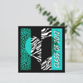Leopard Zebra Print Turquoise Graduparty Kaart (Staand voorkant)