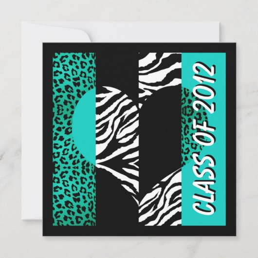 Leopard Zebra Print Turquoise Graduparty Kaart (Voorkant)