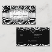 Leopard Zebra Silver Black White Stripe 2 Visitekaartje (Voorkant / Achterkant)