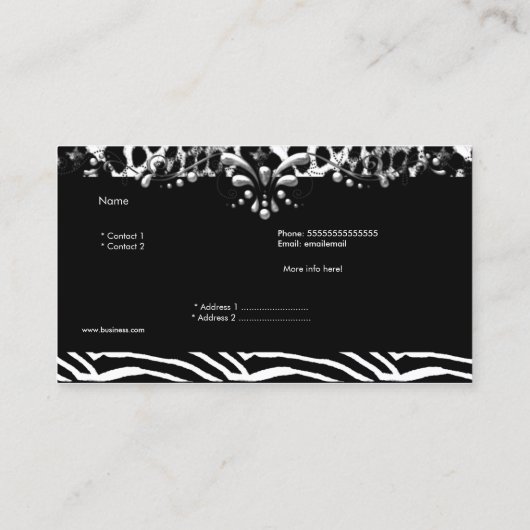 Leopard Zebra Silver Black White Stripe 2 Visitekaartje (Achterkant)
